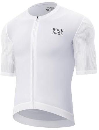 ROCKBROS Cykeltröja med korta ärmar, cykeltröjor andningsbara och snabbtorkande T-shirts, med 3 bakfickor, topp mountainbike cykelkläder, Vit, XXL