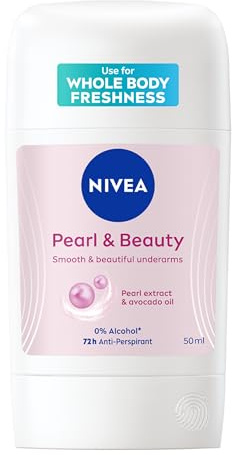 NIVEA Pearl & Beauty Deodorante Stick 50 ml, Deodorante donna per una protezione 72h, Stick antitraspirante per tutto il corpo con Estratti di Perla e Olio di Avocado per una pelle liscia e luminosa