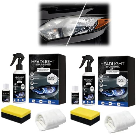 ROVIA Automotive Headlight Restoration Kit: Fast & Easy Car Headlight Cleaner for Oxidized, Yellowed Headlamps - Refurbishing Fluid Restores Clarity & Brightness for All Vehicle Types (2pcs)