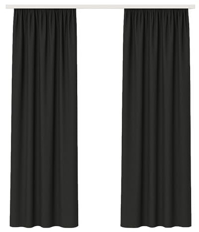 Bestlivings Cortina Opaca (140x145cm / Set de 2 Paneles) Unicolor (Negro) con Cinta fruncidora/Banda Universal, Cortina Decorativa para Ventana o balcón - Panel Decorativo Elegante