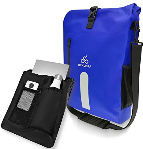 BYKLISTA Fahrradtasche Gepäckträger wasserdicht + Laptopfach – Fahrradtasche Gepäckträgertasche 100% PVC frei mit Schultergurt & Reflektoren 20 L