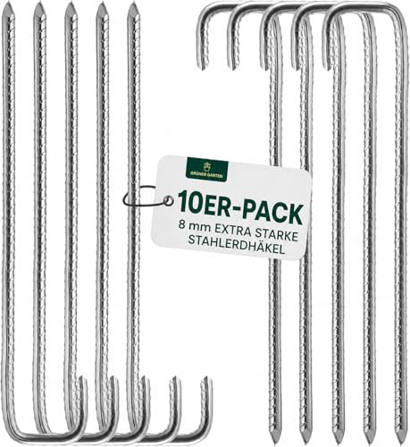 GREEN HAVEN Heavy Duty Tent Pegs Pack of 10-8mm x 12 inch Extra Thick Tent Metal Camping Pegs, Rust Proof J-Pin Thick Peg, Ideal for Agricultural Fences, Camping, Garden