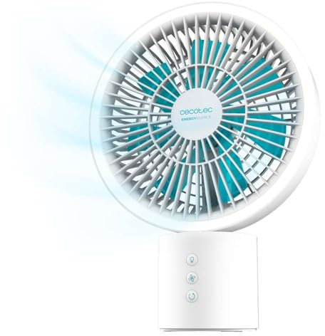 Cecotec Ventilador de Sobremesa a Batería EnergySilence 8000 Portable Light Desk, 8000mAh, Gran Autonomía, 8 Pulgadas, Aro LED, Oscilación 360º, Inclinación ajustable, 4 Velocidades