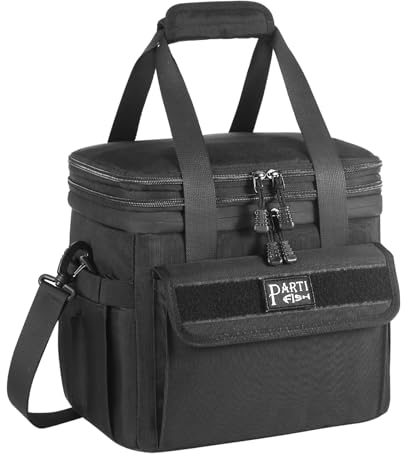PARTI FISH Kühltasche Faltbar Picknicktasche Weich Kühltaschen für Herren Arbeiter, Gross 15l 18l Einstellbar 2-Decks 5-lagige Isoliert Wasserdicht Auslaufsicher Thermotasche, Groß, Modern, Schwarz