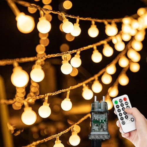 Lichterkette Außen Innen - 27M 200 LED Kugel Lichterkette, Outdoor Strom Lichterketten mit 8 Modi IP44 Wasserdicht, Ideal für Kinderzimmer, Gartenbeleuchtung, Partybeleuchtung, Terassen Balkon Deko