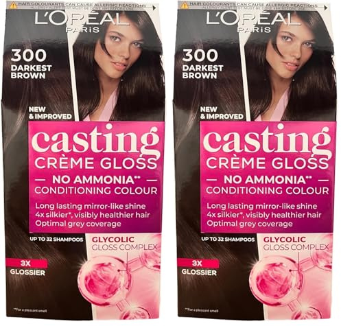 L'Oréal Paris Coloration ohne Ammoniak und ohne Silikone, Pflegende Intensivtönung mit Glanz-Reflex-Balsam, Casting Crème Gloss Haarfarbe, Nr. 300 Dunkelbraun (Braun), 1 Stück (Packung mit 2)