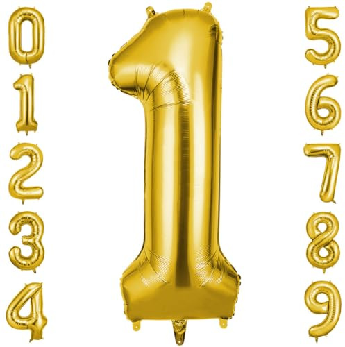 OFFCUP Globo Número 1, Oro Birthday Numbers Globo 101 cm Grande Foil Globos 40 Inch Helio Globos para Decoraciones de Fiestas Cumpleaños de niñas y niños, Aniversario de Graduación (1, Oro)