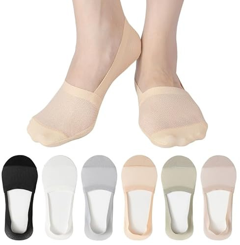 AYPOW 6Pcs Chaussettes Invisibles Nylon Femme - Protège-Pied Socquettes Douces Respirantes avec Anti-Dérapant Silicone - Soie Glacée, Style Bateau Décontracté