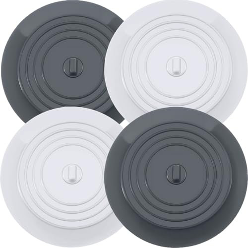 Universal Sink Bath Stopper, 6 Inch Kitchen Sink Bath Plug Silicone Replacement Drain Stopper | All Purpose Plug Cover for Kitchen Bathrooms Sink & Basin, Bathtub, Laundries （2*Grey & 2*White）