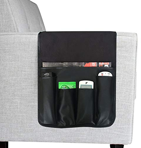 OhMill - Organizador para sofá y sillón, bolsa de almacenamiento para colgar en apoyabrazos de piel impermeable antideslizante para guardar, mando a distancia, teléfono móvil, libro revista