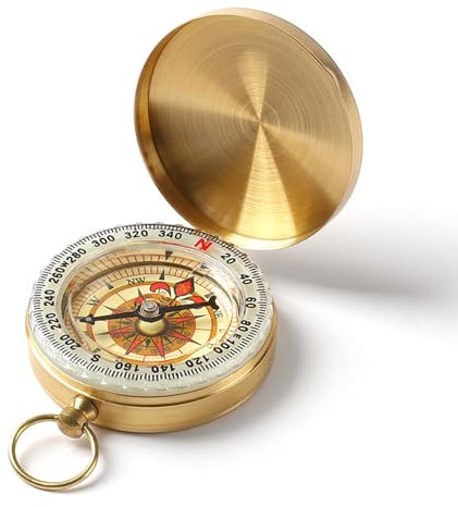 Kompass Outdoor, Portable Messing kompass, Pocket Kompass Taschenkompass, Wasserdichter Marschkompass mit Leuchtziffern für Camping Wandern Jagd und Aktivitäten im Freien