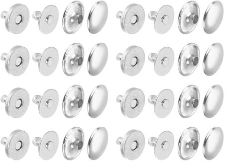 sourcing map Lot de 20 boutons-pression magnétiques ronds en métal - Composants de base en tissu et capuchon pour sac à vêtements, cuir, portefeuille, argent - 10 x 2 mm