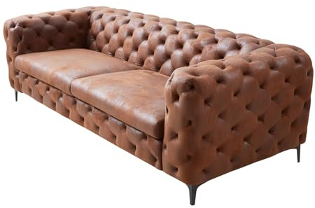 3-Sitzer Sofa MODERN BAROCK - 235cm - antik braun - Microfaser Metallfüße | Taschenfederkern, Ziersteppung, Wildleder-Optik, Chesterfield-Design, englischer Stil, Pappelholzgestell, pflegeleicht
