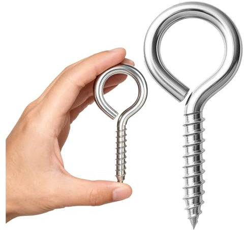2 PCS 304 Stainless Steel Screw Eye Hooks, 4 Inch Eye Bolt Screws Heavy Duty Eye Hooks Screw, Screws Bolts Load Bearing 500LBS for Hanging Hammock, Plants, Securing Cables Wire Indoor & Outdoor (2)