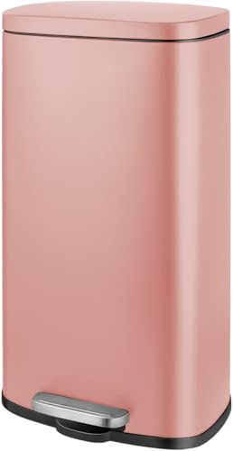 Cubo de Basura Cocina 30 Litros, Cubos Basura Metálicas, Papelera Grande con Tapa de Cierre Suave y Cubo Interior, per Cocina, Baño, Wc u Oficina, Rosa