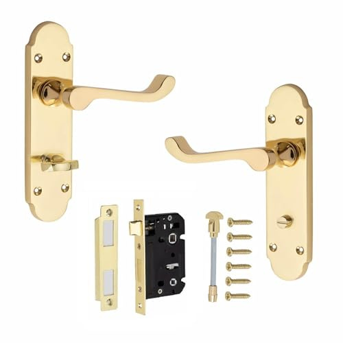 Victorian Scroll Bathroom Handle with 2.5 Bathroom Mortise Lock Polished Brass Finish 168mm x 40mm