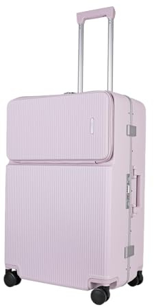 JLY Covestro Polycarbonate Large Suitcase – Front Access Hard Shell Travel Check in Luggage with Cup Holder, Bag Hook, Spinner Wheels, Dual TSA Locks & Aluminium Handle – Dreamy Lilac
