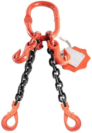 Alfa Logistik Kettengehänge 2-Strang 6mm x 5m mit Verkürzungshaken und Gabelkopfhaken Selbstschließend - Hochfest Anschlagkette - Krankette Robuste Ausführung - Kette Güteklasse 8