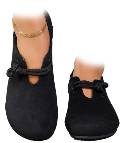 Zapatos ortopédicos suaves y flexibles, puntera redonda, de gamuza, sin cordones, para el trabajo, cómodos, zapatos de bailarina con botón, Black, 36.5 EU
