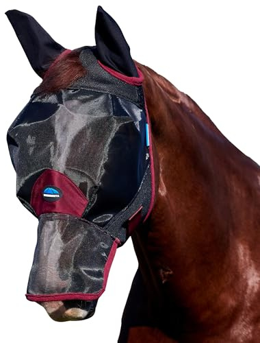 WeatherBeeta ComFiTec Fine Mesh Fly Mask with Ears & Nose, Black/Burgundy, Medium