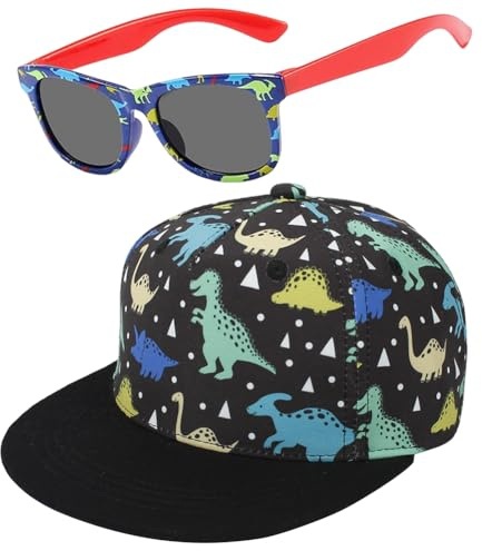 YskerrigToy Dinosauro Cappellini da Baseball per Bambino Occhiali da Sole Set, Dinosauro Cappellino da Baseball Bambino Cappello Baseball Regolabile Protezione Occhiali da Sole UV Berretto Regalo