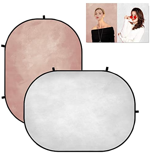 Kate 5x6.5ft(1.5x2m) Albicocca Rosa Astratto Trama/Fumo Grigio Sfondo pieghevole Microfibra a doppia faccia Cornice flessibile Sfondo Fotografia Custodia per il trasporto inclusa