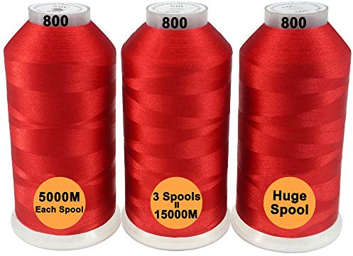 New brothread Set di 3 Rosso Colori Poliestere Filo di Ricamo Macchina Grande Bobina 5000M per Tutte Le Macchine da Ricamo