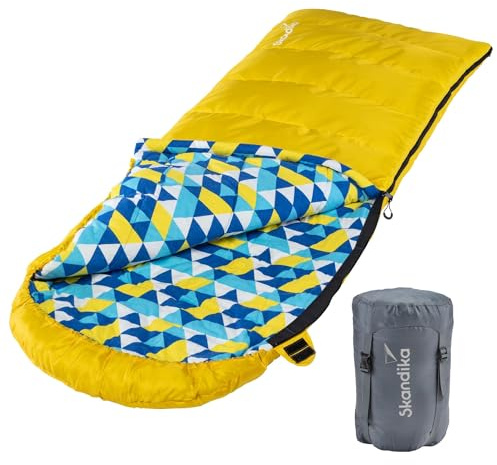 Skandika täcke sovsäck Dundee flanell | bomull, lyxkvalitet, kopplingsbar, dubbel sovsäck, 3 årstider, upp till -20 °C, 220 x 80 cm/220 x 160 cm | Outdoor Camping sovsäck (gul RV höger)