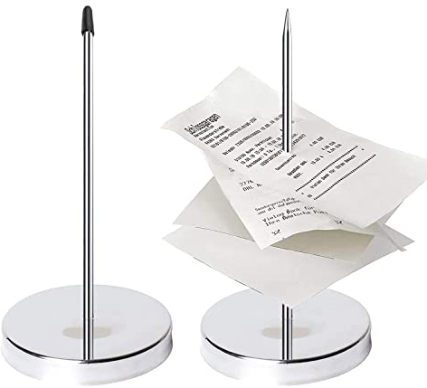 Bymivofun 2 stycken anteckningshållare bonspett, anteckningsspetsar, papperspikhållare med rund fot, för restaurangkök kontor hotell (silver)