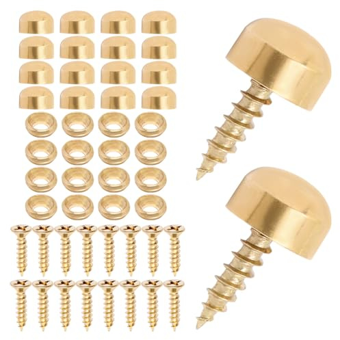BENLIUDH Mirror Screw 16 Pack, Pure Brass Self-Tapping Screws with Decorative Caps Cover (Brass,9mm)