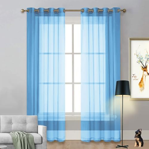 LIUNADM Tende Finestre Voile Semi Trasparenti 50 x 145 cm Disponibile in Diversi Colori e Modelli Tende Oscuranti, Tenda Zanzariera Porta Finestra per Camera da Letto e Soggiorno, Blu Cielo