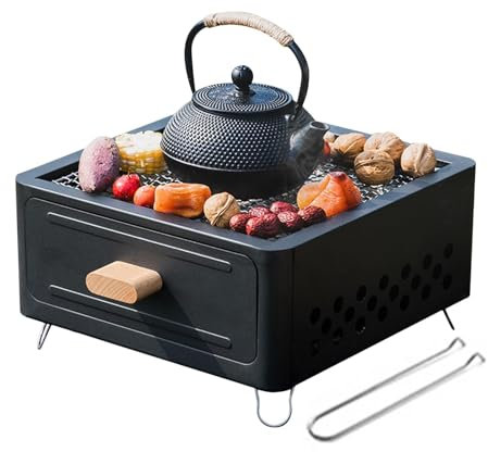 Generic Camping Grill - Tabletop Charcoal Barbecue with Pull-out Charcoal Basin Design, Small Smoker Grill and Camping Fire Pit for Cooking Hiking