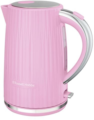 Russell Hobbs Hervidor de Agua Eléctrico, para agua caliente, té o café, 1,7 l, tapa de apertura por presión, filtro extraíble y lavable, detalles cromados, rosa, 2400 W, Eden 27362-70