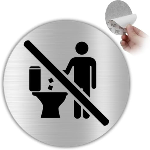 LEIASA Targhetta autoadesiva Non gettare, spessore 0,6 mm, diametro Ø 100 mm, alluminio, segnaletica per WC, segnale non gettare, WC autoadesivo (cartello non buttare via)