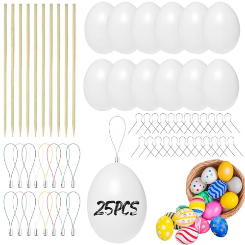 25 Ostereier zum Bemalen 6 cm – Plastikeier für Oster Deko, Eier zum Bemalen und Aufhängen, Klassisches Osterhandwerk, Weiße Ostereier Bemalen für Ostern 2025