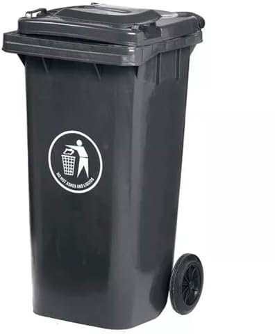 DUAS Outdoor Wheelie Bin Trash Can Large 100L & 120L EN840 Certified Rubbish Waste Dustbin with Lid, Rubber Wheels, and Steel Axle – Durable for Home Workplace and Commercial Use (Black, 120L)