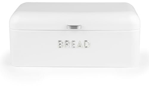 SALTER Boston Brotkasten – Großer Brotbehälter, eisweiß schimmernde Oberfläche mit geprägtem Schriftzug, Aufbewahrung von Brot, Gebäck und Bagels, robuster Stahl, leicht zu reinigen