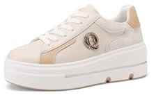 QUEEN HELENA Zapatillas de deporte con cordones brillantes casuales para mujer X32-61, X32 2 Beige, 38 EU