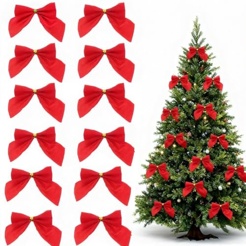 IMIKEYA Ensemble De 12 Noeud Rouges De Noël : Petits NœUds En Velours Pailleté Pour DéCorer Le Sapin De NoëL Noeud à Nouer, Comme Ornements Pour Couronnes, Emballages Cadeaux, Décorations de Fête