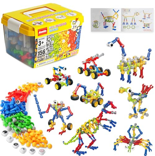 Afomida 156-STK Kreatives Baustein-Spielzeugset – mit Aufbewahrung, Inklusive Dinosaurier, Roboter, Auto, Spinne, Hund, Kinder Bauset ab 5 Jahre, Konstruktionsspielzeug Geschenk für Jungen & Mädchen