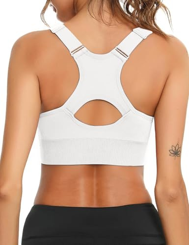 Aseniza Reggiseno Sportivo Donna Imbottiture Rimovibili Senza Ferretto Incrocio Posteriore Sostegno Forte con Perfetto per Palestra Running Yoga Fitness Running Bianco S