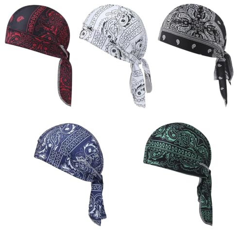 KUOIASY 5 Pcs Paisley Bandana,Breathable Motorcycle Pirate Bandana Sweat Wicking Pirate Headscarf for Women Elastic Cycling Sports Bandanas for Outdoor Cycling Running