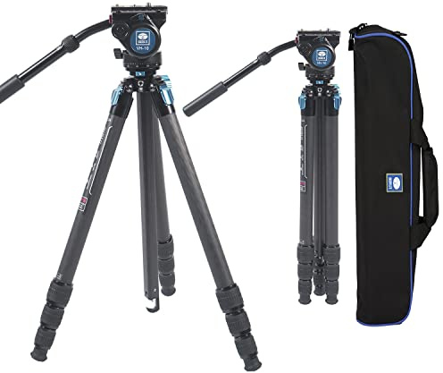 SIRUI Professional Carbon Fiber Tripod with 360°Fluid Video Head, 72.6” Waterproof Video Camera Tripod with Triangular Center Column, Large Tube for DSLR, Load 13.2lbs (ST-224+VH-10)