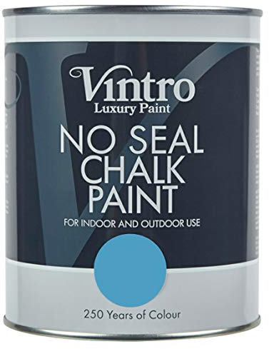 Vintro | No Seal Chalk Paint | Blue | Interior & Exterior Use | Furniture | Walls | Wood | Metal | 1 Litre (Trinity) Blue