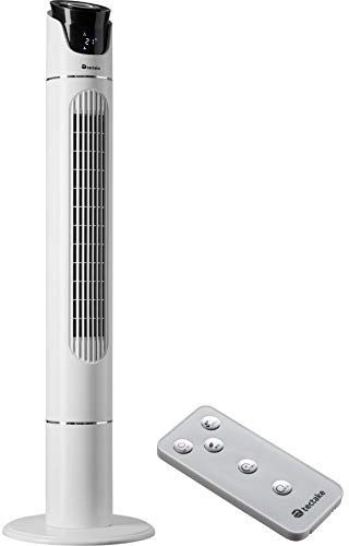 tectake® Ventilador de Torre Silencioso, 110 cm, con Panel de Control LED, Tres Velocidades y Modos, Rotación y Temporizador, Ventilador de Pie con Mando - Blanco