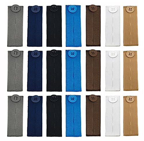 21 PCS Bunderweiterung Verstell Jeans Taille Erweiterung Knopf Elastic Waist Extenders Hosenbunderweiterung mit Harzknopf 4-stufig verstellbar Taillenverlängerung für Schwanger Hosen Röcke