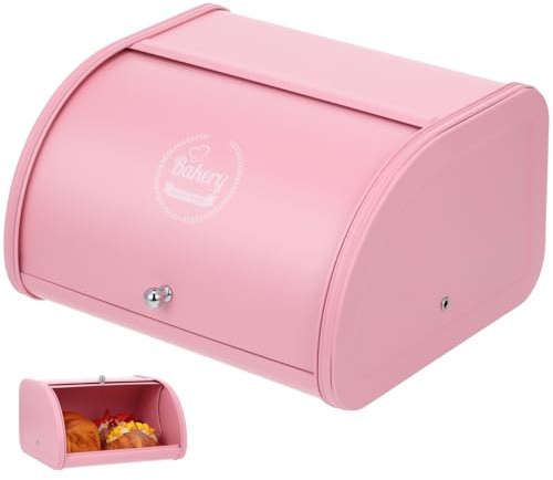 Amosfun Wrought Iron Bread Box with Roll-Top Door 12X10X7 Inch Kitchen Storage Bin for Fresh Bread Preservation and Ventilated Food Container