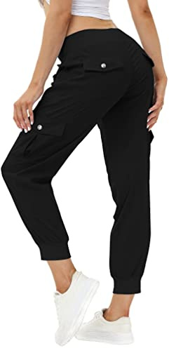MoFiz Womens Lightweight Hiking Pants with Pockets Quick Dry Athletic Outdoor Summer Travel Casual Sweatpants Cargo Pant for Women Black M