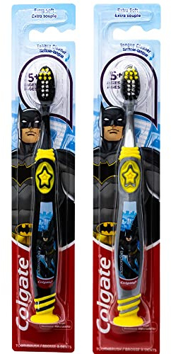 Colgate Lot de 2 brosses à dents Batman pour enfants de 5 ans et plus, extra douce (couleurs variables)