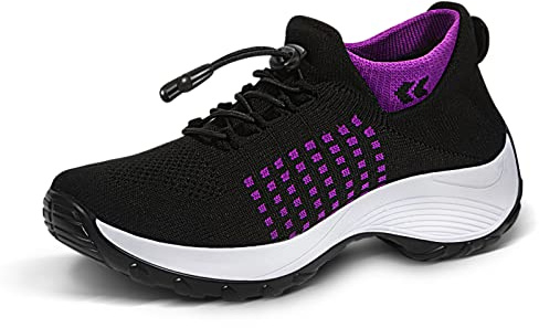 STUNAHOME Orthopedic Sneakers Breathable Women Walking Shoes Slip on Trainers Women's Comfortable Casual Ladies Athletic Shoe Thick Bottom Black-Purple